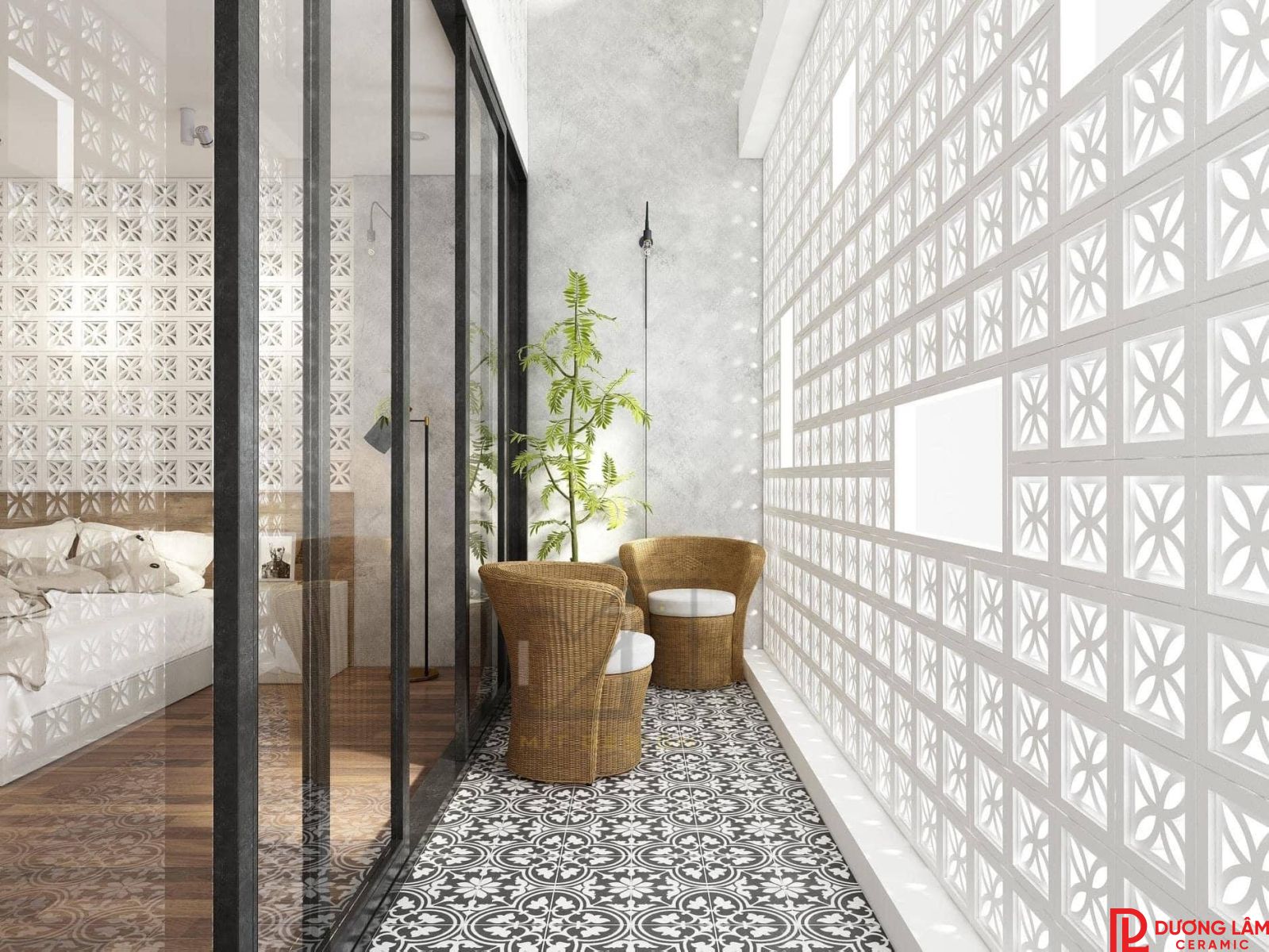 Lát gạch hành lang sân chợ loại gạch khổ lớn