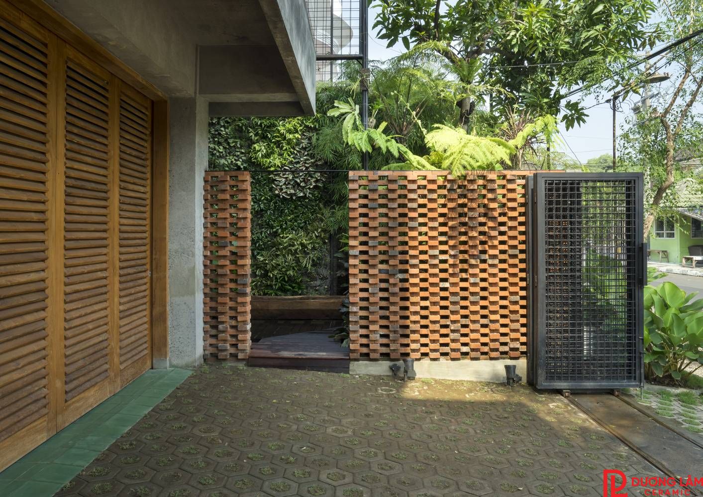 thiết kế nhà vườn gạch đỏ