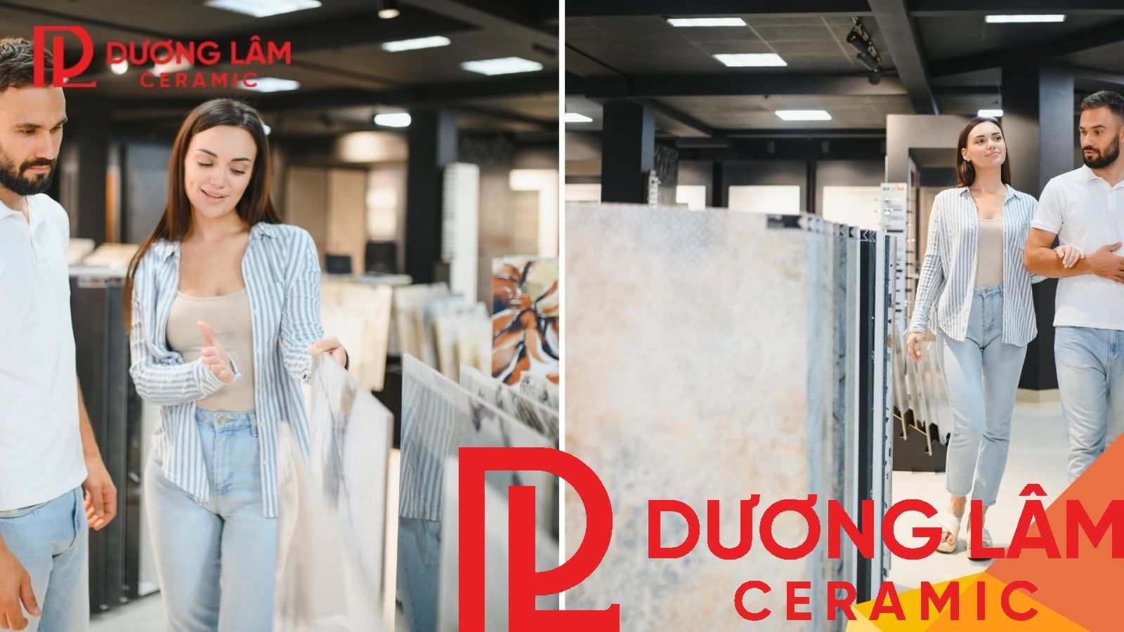 Khách hàng xem mẫu gạch trực tiếp tại kho để chọn đúng nhu cầu